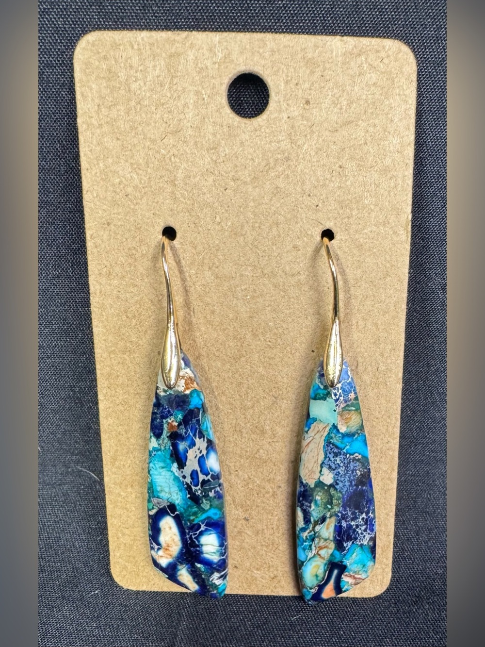 Handcrafted Blue Turquoise Drop Earrings - Gold Tone Hooks